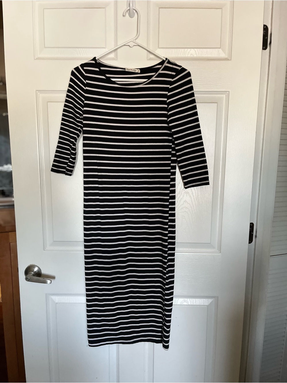 Heart & Hips Black and White Striped Long Sleeve Midi Dress